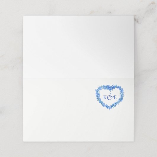 ワタシヲワスレナイデ　ハートアート　モノグラム　ウェディング　ブルー プレイスカード (外部開封)