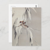 ワタナベ正丁の雪の中のユーラシアの木の雀 ポストカード (正面/裏面)