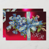 ワタナベ　ワブル　モノグラム　ウェディング　パーティー　青　赤 招待状 (正面/裏面)