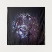 ワタリガラスおよびオオカミ- Vegvisirそして生命の樹 タペストリー (正面(横))