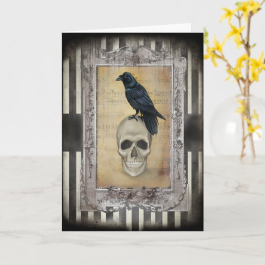 ワタリガラスおよびスカル カード (黄色い花)