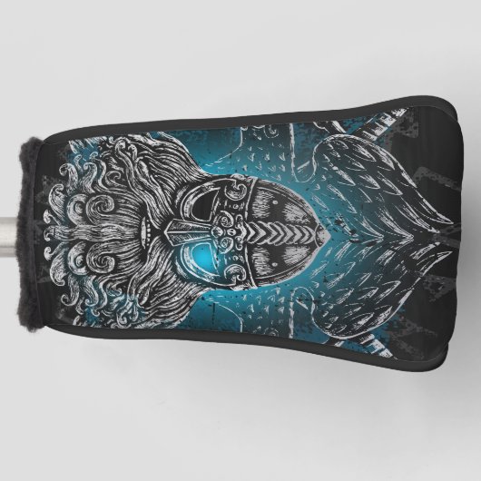 ワタリガラスおよび剣のバイキングの神話の青とのOdin ゴルフヘッドカバー (正面)