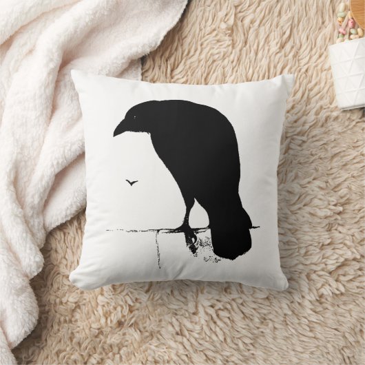 ワタリガラスのシルエット-ヴィンテージのゴシックのワタリガラス及びカラス クッション (ブランケット)