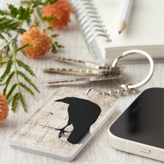 ワタリガラスのシルエット-ヴィンテージのレトロのワタリガラス及びカラス キーホルダー (正面右)
