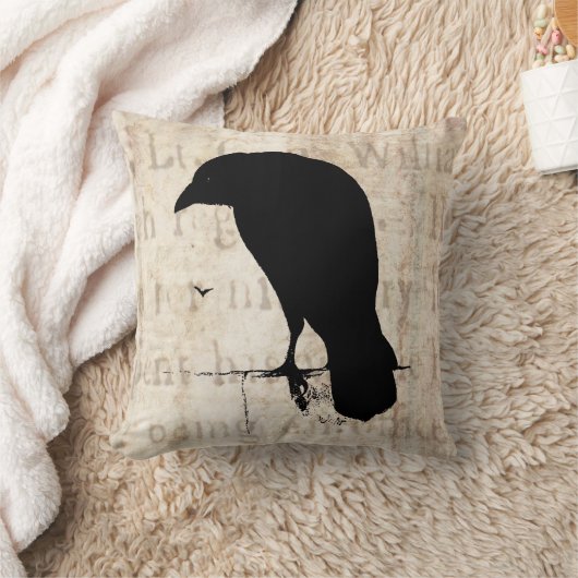 ワタリガラスのシルエット-ヴィンテージのレトロのワタリガラス及びカラス クッション (ブランケット)