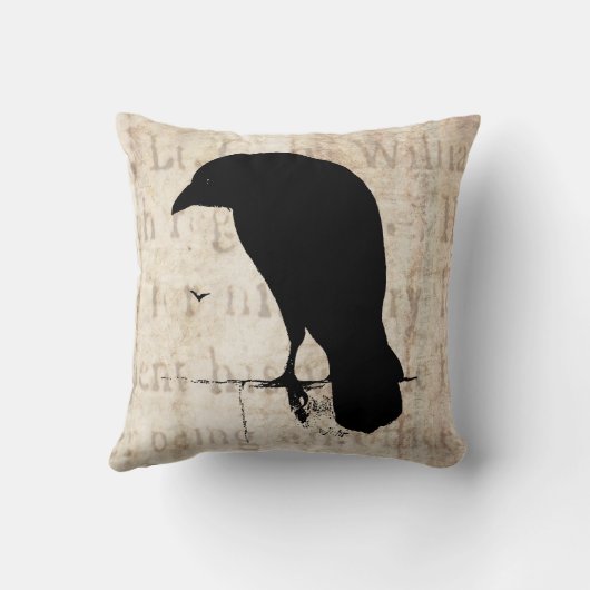 ワタリガラスのシルエット-ヴィンテージのレトロのワタリガラス及びカラス クッション (裏面)