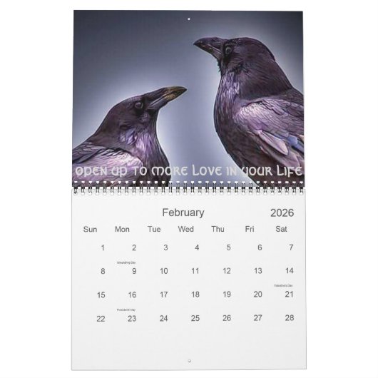 ワタリガラスの精神メッセージ2016のカレンダー カレンダー (2月 2026)