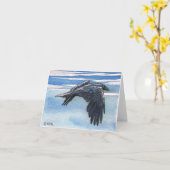 ワタリガラスのCorvidのカラスの元の芸術のメッセージカード カード (黄色い花)