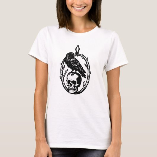 ワタリガラス ドクロ ラインアート Tシャツ (正面)