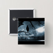 ワタリガラス- Nevermore太陽光線及び木の青 缶バッジ (正面&裏面)