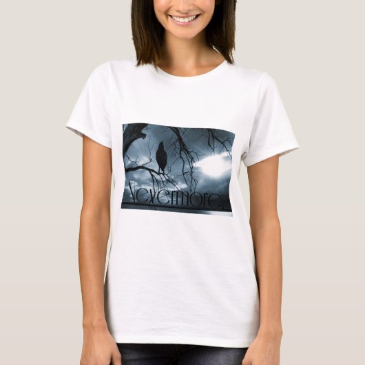 ワタリガラス- Nevermore太陽光線及び木の青 Tシャツ (正面)