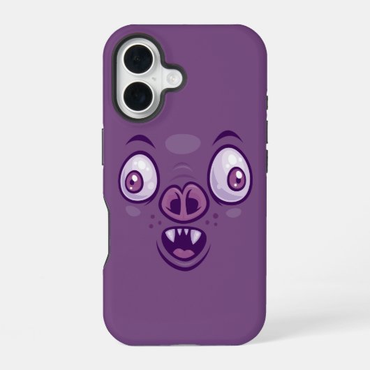 ワッキーな漫画風の吸血鬼コウモリの顔 iPhone 16ケース (裏面)