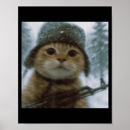 ワッキーキャット雪の子猫兵士セルフィー銃付きミーム ポスター (正面)