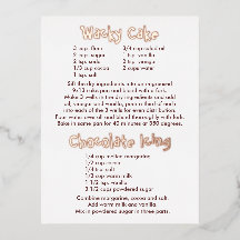 ワッキーケーキとチョコレートアイシングレシピ葉書