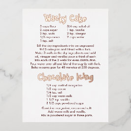 ワッキーケーキとチョコレートアイシングレシピ葉書 箔シーズンポストカード