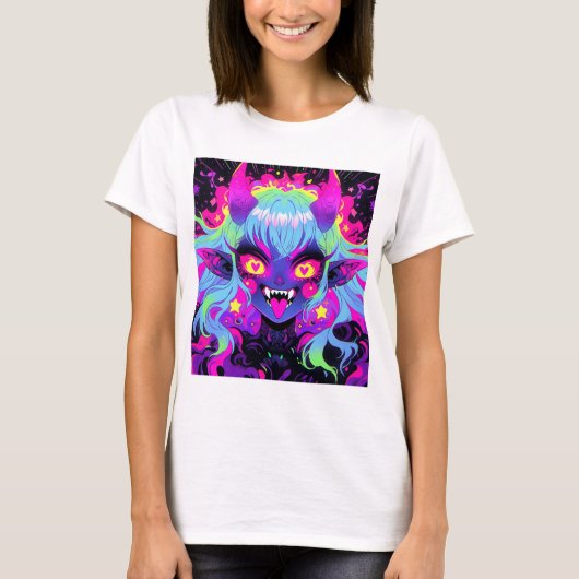 ワッキーデーモン小妖精や小人アニメガールトングアウト Tシャツ (正面)