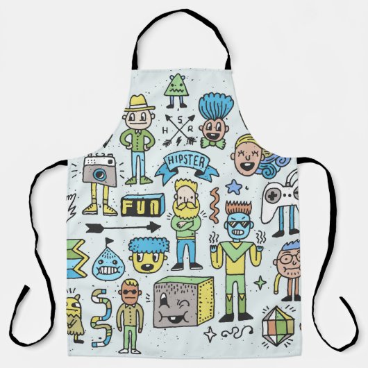 ワッキーヒップスターズドールセット2。カラフルヴィンテージ手 エプロン (正面)