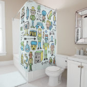 ワッキーヒップスターズドールセット2。カラフルヴィンテージ手 シャワーカーテン (インサイチュ)