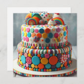 ワッキーラ風変わりインカラフル&サークルケーキ誕生日 招待状 (正面/裏面)