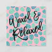 ワックスのタイポグラフィの熱帯葉のピンク スクエア名刺 (正面)