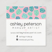 ワックスのタイポグラフィの熱帯葉のピンク スクエア名刺 (裏面)