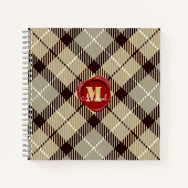 ワックスシパーソナライズされたールモノグラム名グレータータンチェック ノートブック