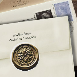 ワックスシフェイクール深い印影金ゴールド花 ラウンドシール