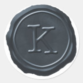 ワックスシールシルバーブルーモノグラムKイニシャル ラウンドシール (正面)