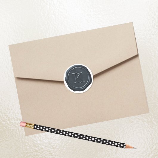 ワックスシールシルバーブルーモノグラムKイニシャル ラウンドシール