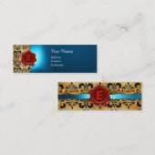 ワックスシールダマスク羊皮紙モノグラムブルー スキニー名刺 (正面/裏面)