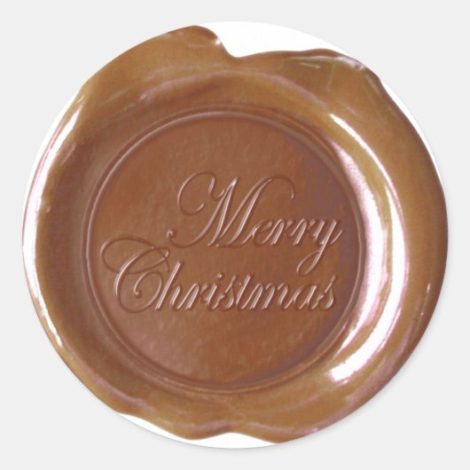 ワックスシールフェイク- Lt Brown Script - Merry Christmas ラウンドシール (正面)