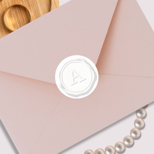 ワックスシールホワイトモノグラムイニシャル ラウンドシール