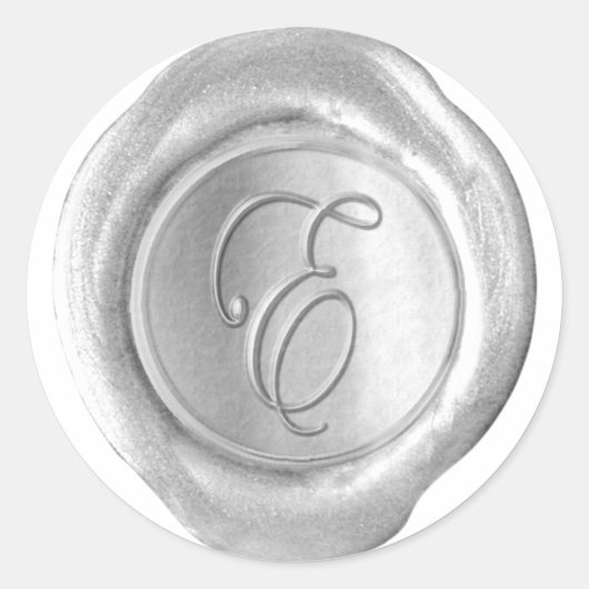 ワックスシールモノグラム – シルバー – スクリプトE - ラウンドシール (正面)