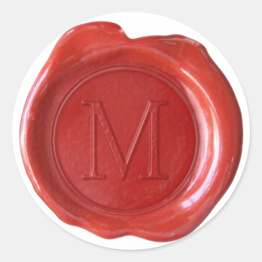 ワックスシールモノグラム – 赤 – Serif M - ラウンドシール (正面)