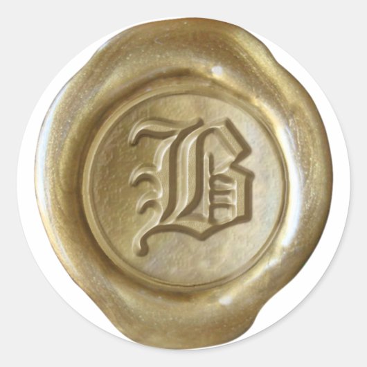 ワックスシールモノグラム – 金ゴールド – 旧英語 – 文字B ラウンドシール (正面)