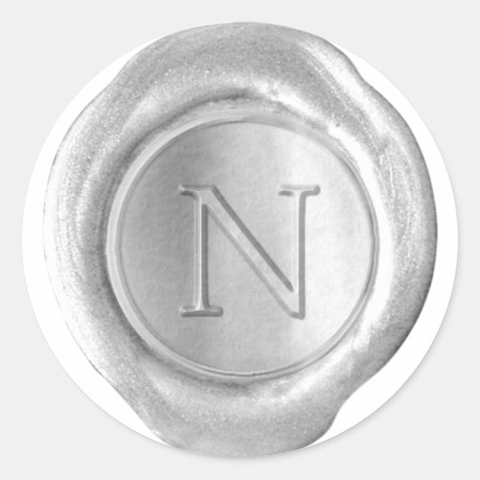 ワックスシールモノグラム – Silver - Serif N - ラウンドシール (正面)
