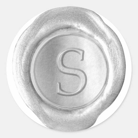 ワックスシールモノグラム – Silver - Serif S - ラウンドシール (正面)
