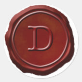 ワックスシールレッドモノグラムDイニシャル ラウンドシール (正面)