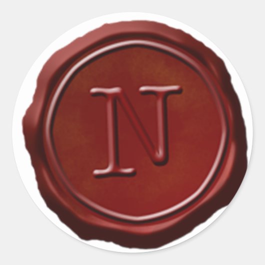 ワックスシールレッドモノグラムNイニシャル ラウンドシール (正面)