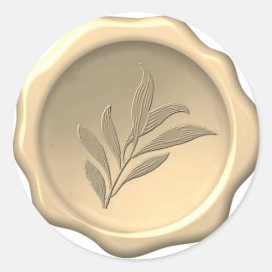 ワックスシール・エンボス加工の葉 植物の葉のゴールド ラウンドシール (正面)