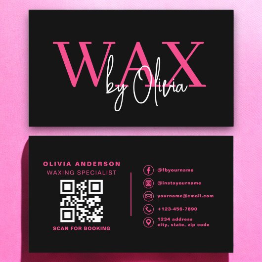 ワックススペシャリストエステティシャンQRコードホットピンク 名刺