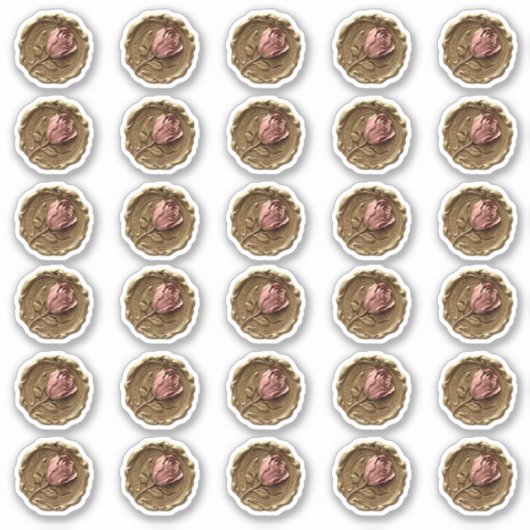 ワックスフェイクスタンプ封筒用シール金ゴールドピンクローズフラワー シール (正面)