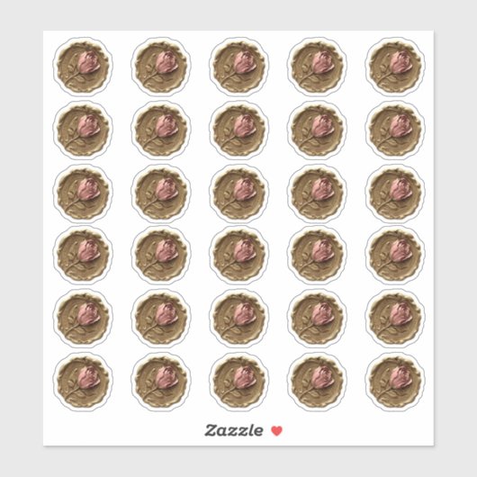 ワックスフェイクスタンプ封筒用シール金ゴールドピンクローズフラワー シール (シート)