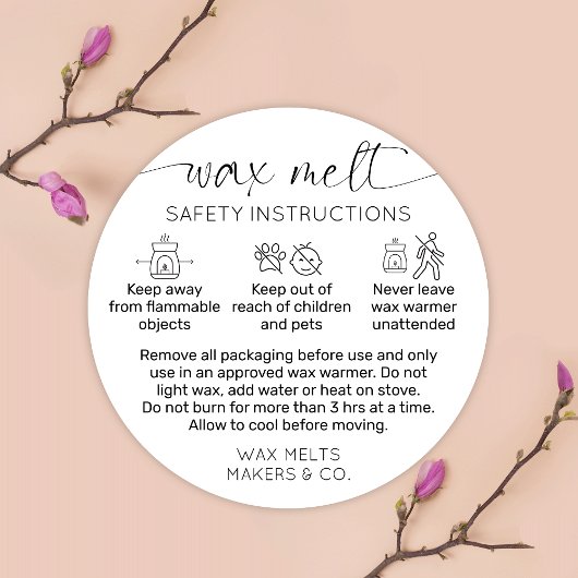 ワックスメルト警告ズのラベルモダンスクリプト白黒 ラウンドシール