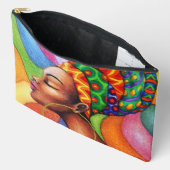 ワックス布付きアフリカ伝統的人女性 アクセサリーポーチ (見開き)