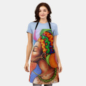 ワックス布付きアフリカ伝統的人女性 エプロン (着用した状態)