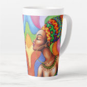 ワックス布付きアフリカ伝統的人女性 カフェラテマグ (右アングル)