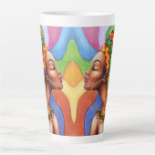 ワックス布付きアフリカ伝統的人女性 カフェラテマグ (正面)