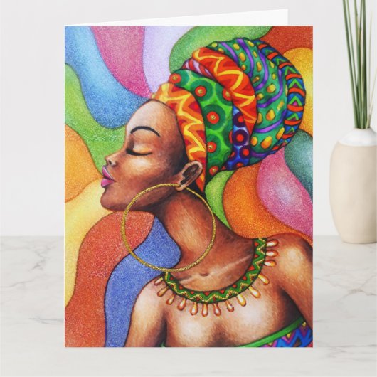 ワックス布付きアフリカ伝統的人女性 カード (正面)