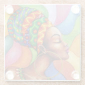 ワックス布付きアフリカ伝統的人女性 ガラスコースター (裏面)